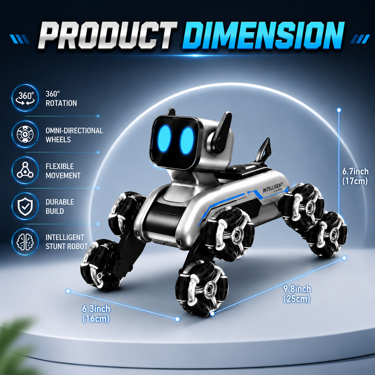 Smart RC Robot Dog Car 8WD with Gesture & Remote Control, LED Toy