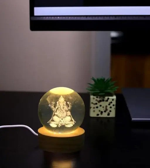 ✨DivineGlow Ganesha Crystal Ball Lamp – Illuminate with Blessings 🙏