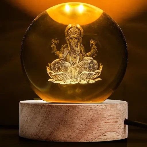 ✨DivineGlow Ganesha Crystal Ball Lamp – Illuminate with Blessings 🙏
