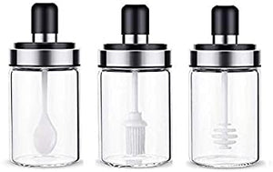 Anadimall Glass Canister Jar Container Spice Rack with Lid, Spoon-Combo Set of 3