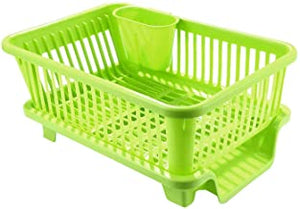 Anadimall Large Durable Unbreakable Plastic 3 in 1 Kitchen Sink Dish Rack Drainer Drying Rack Washing Basket with Tray for Kitchen, Dish Rack Organizers, After wash Cutlery(Green)