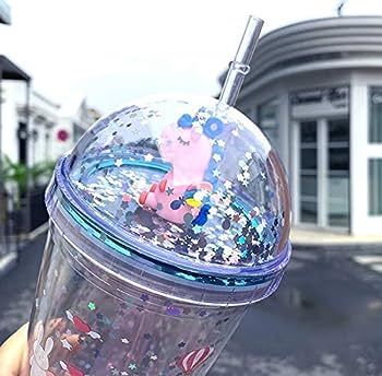 Anadimall Unicorn Design with Sparkle and Glitter Sipper Bottle with Straw
