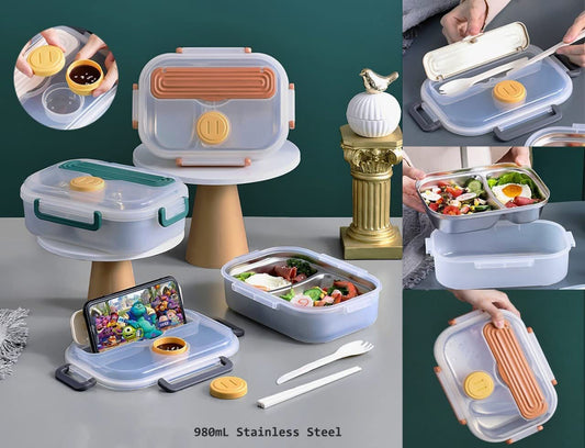 2 Compartments for Kids, Lunch Box with Spoon and Fork School Tiffin Box for Boys, Girl