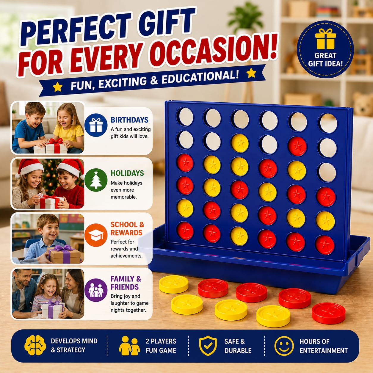 4-in-a-Row Mini Connect Board Game for Kids