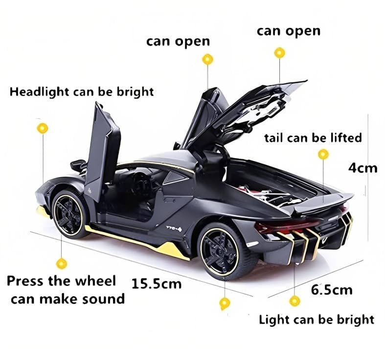 Car Toy Die-cast Metal Car Model Pull Back Super car with Openable Doors with Sound and Light for Birthdays Gift Party Decorations Great for Kids Boys Girls ‎1:32 Scale