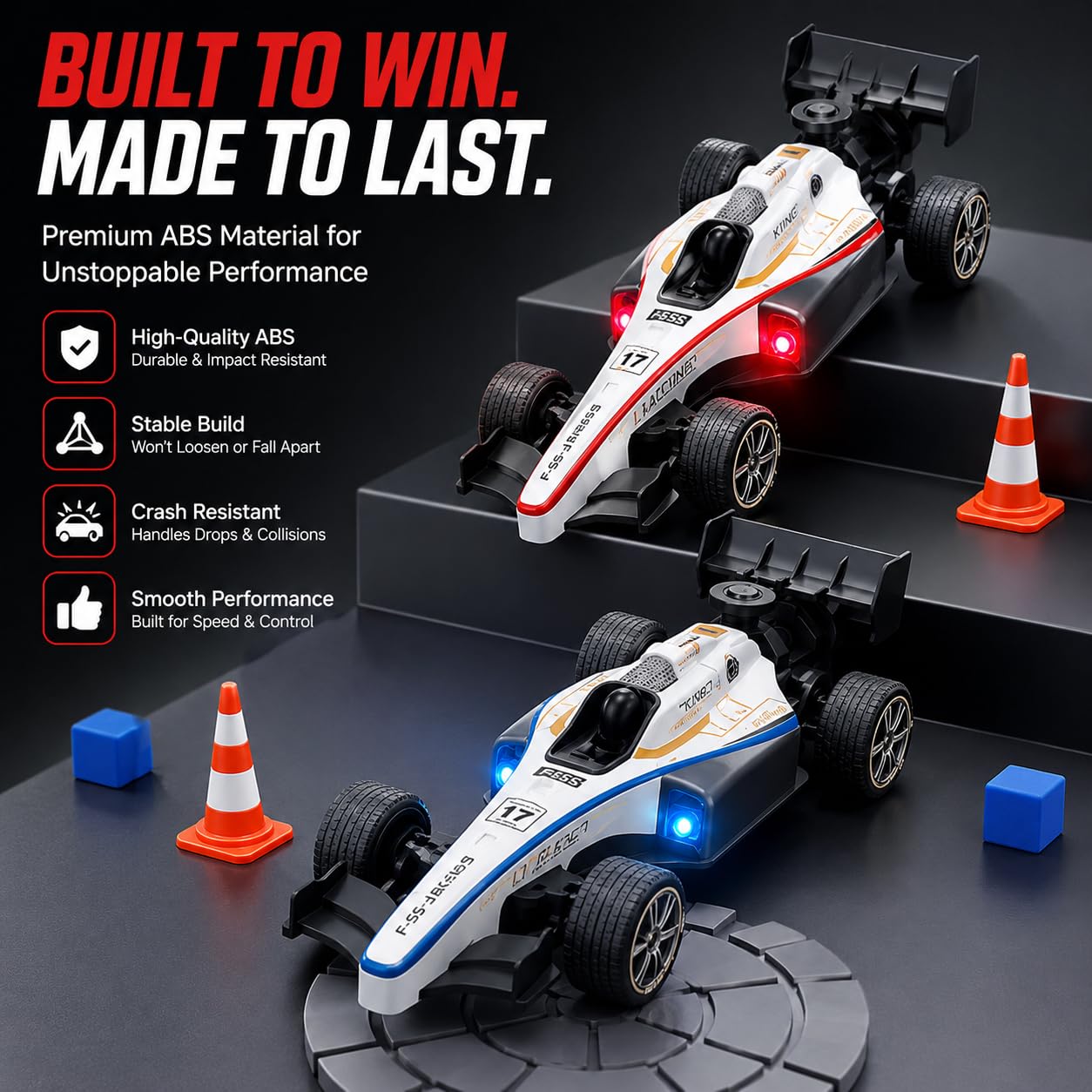 High Speed F1 Formula Racing Car Toy for Kids with Joystick Remote Control and Rechargeable Battery for Car - LED Lights, 2 WD Smokey Mist Spraying Car