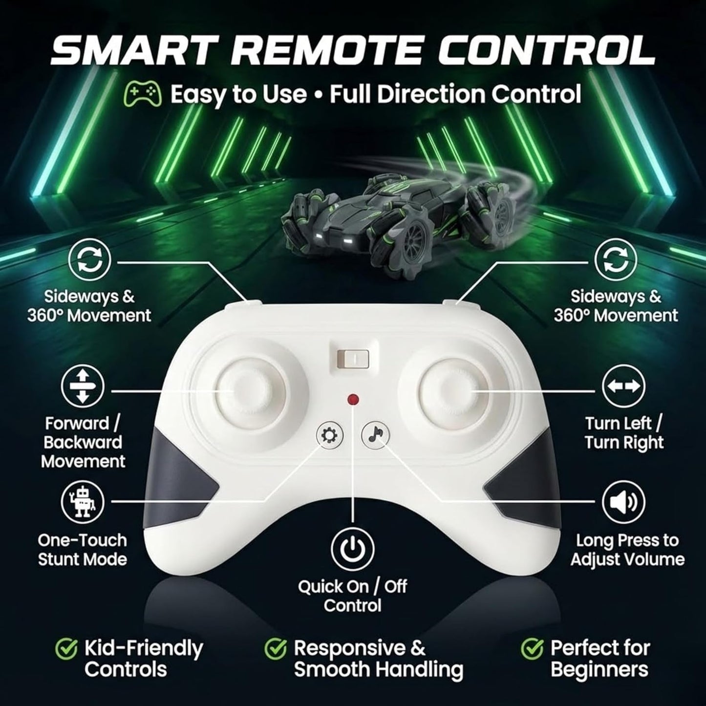 4x4 Remote Control Stunt Drift Car for Kids | High-Speed Rechargeable RC Racing Car with 360° Rotation & LED Lights | Remote Control Toy for Boys & Girls