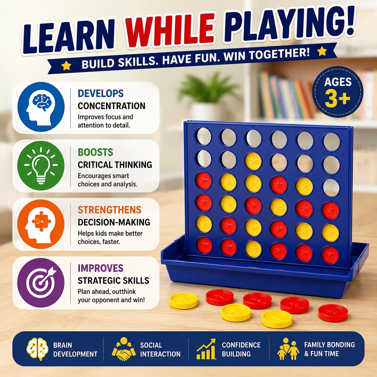 4-in-a-Row Mini Connect Board Game for Kids