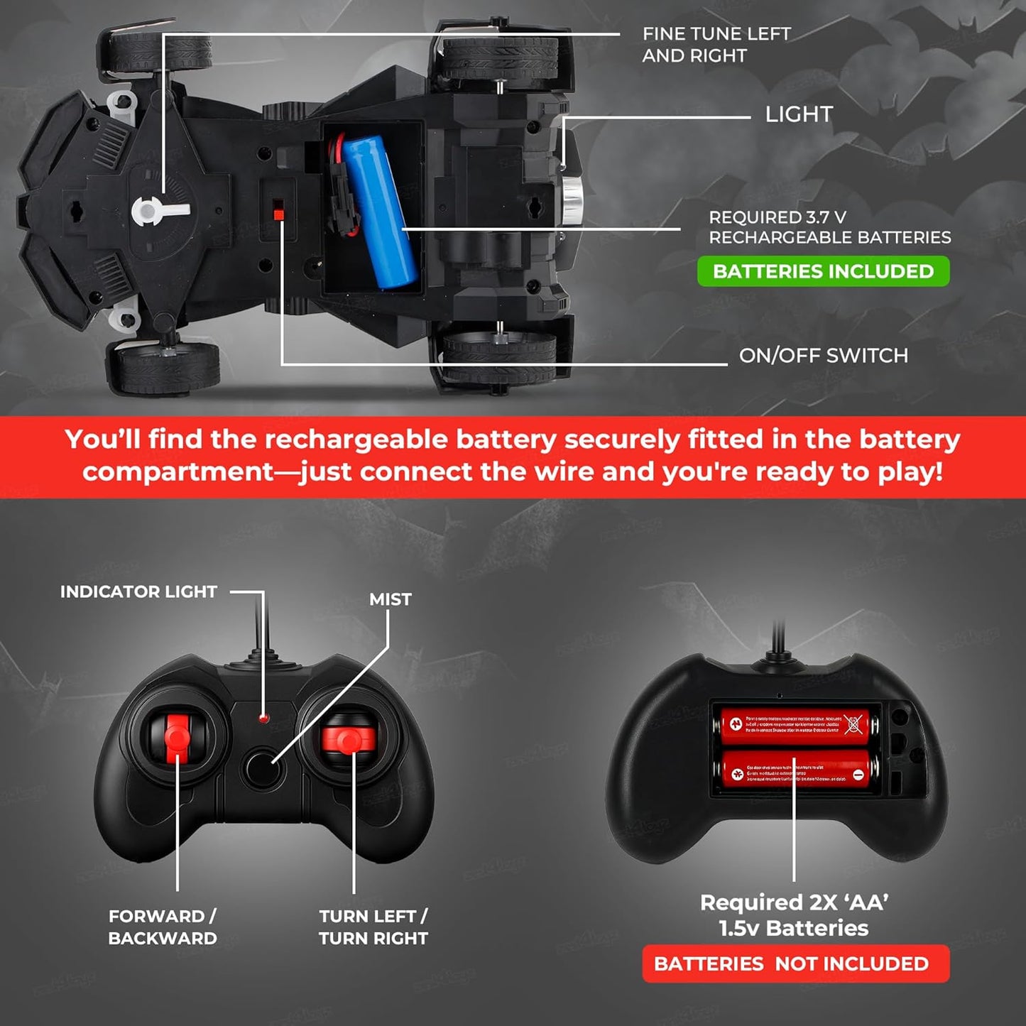 Batman RC Remote Control Car  With Smoke Effect