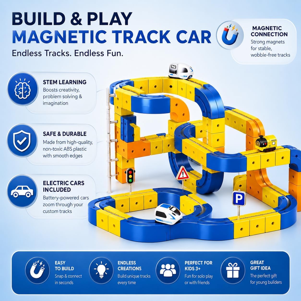 150 PCS Magnetic Building Block Track Car Set for Kids