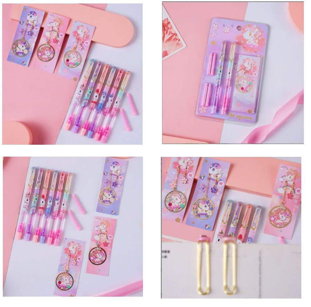 Cute Unicorn Glittery Fountain Pen Set With Book Mark