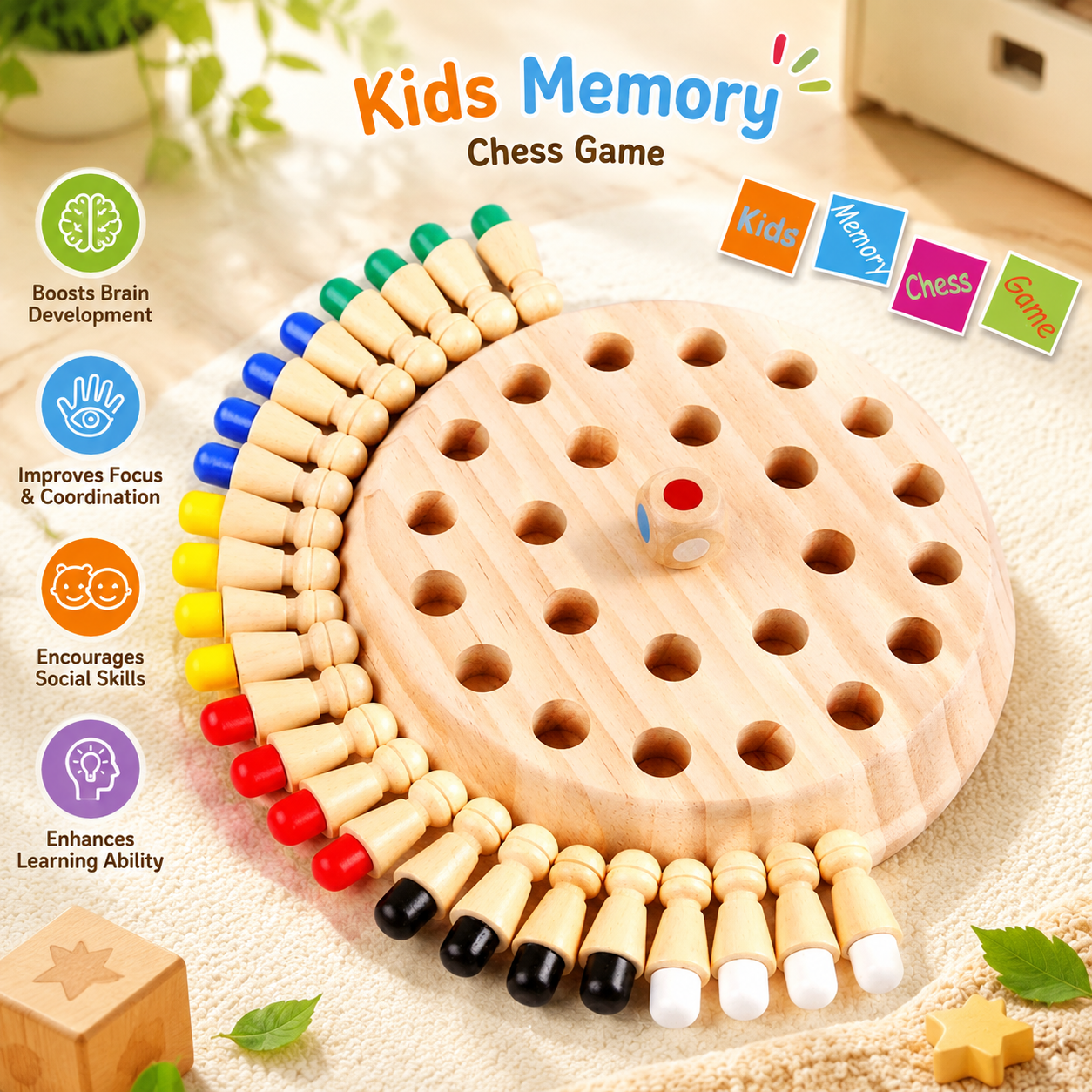 Wooden Memory Match Stick Chess Game