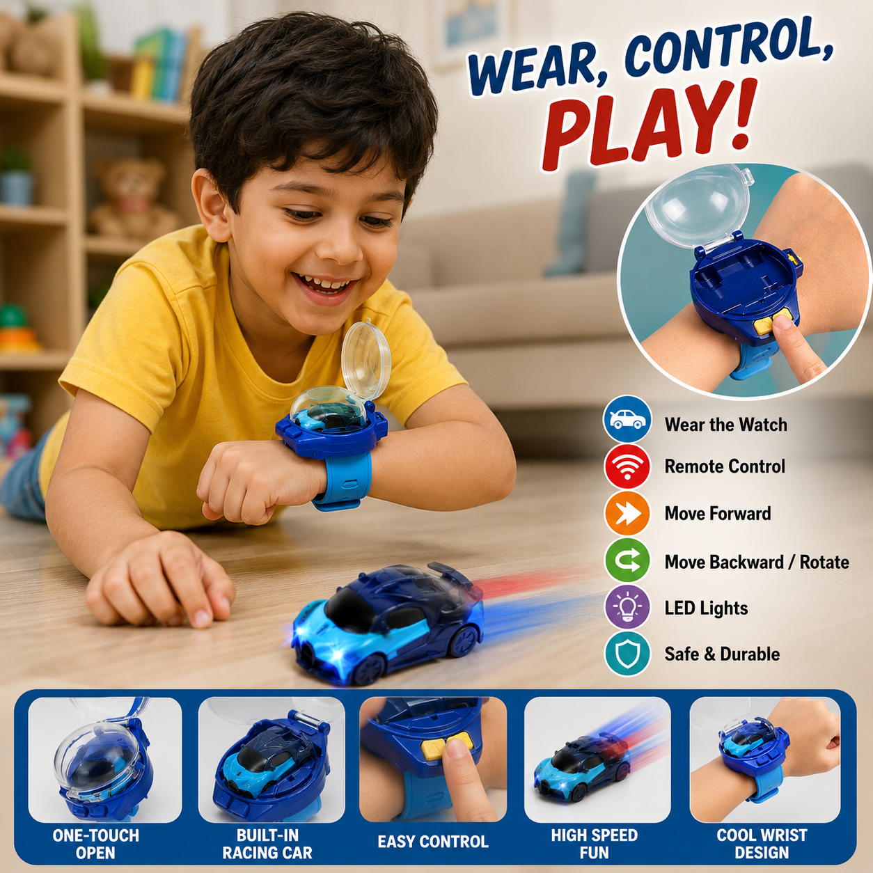 Wrist Watch Remote Control Mini Car Toy for Kids