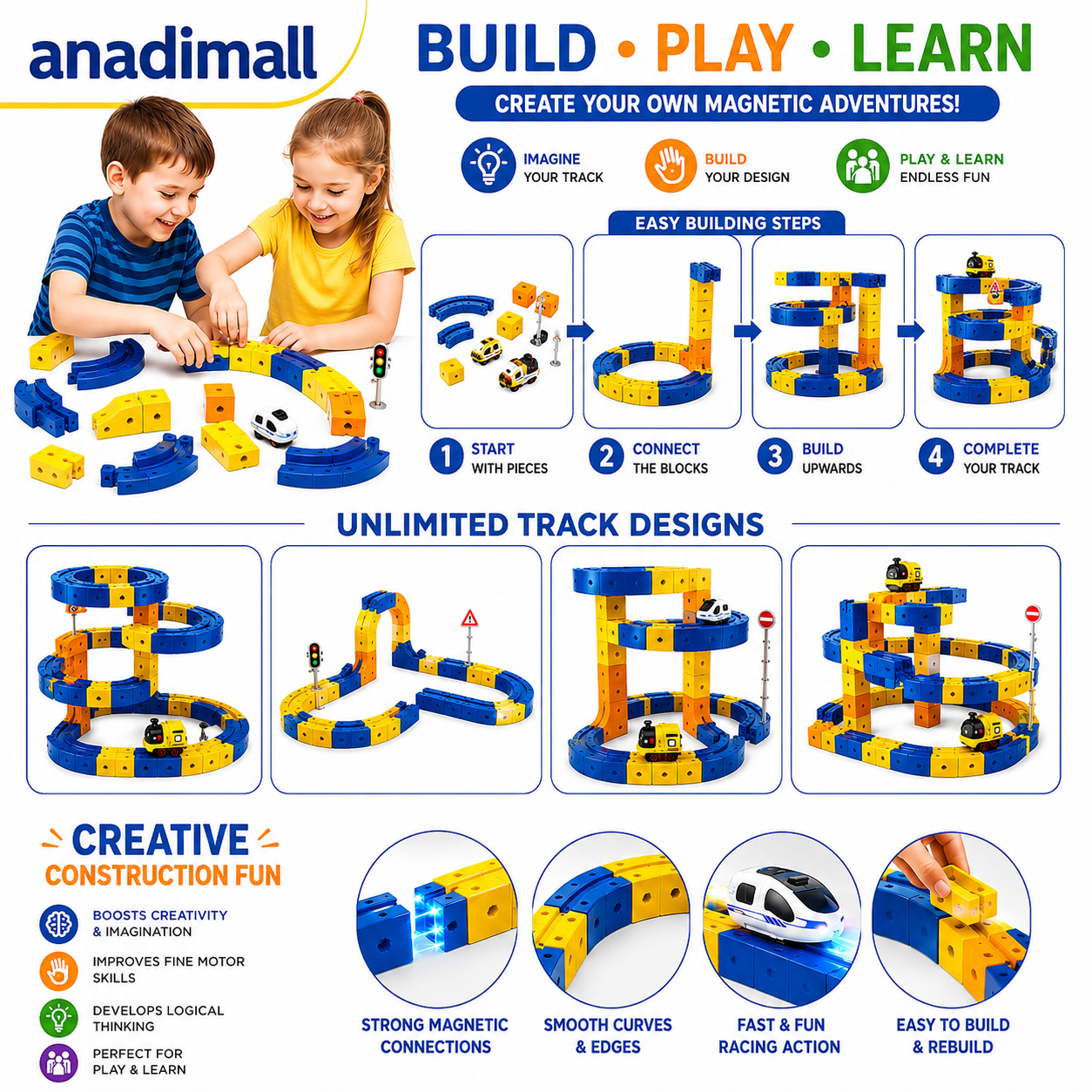 150 PCS Magnetic Building Block Track Car Set for Kids